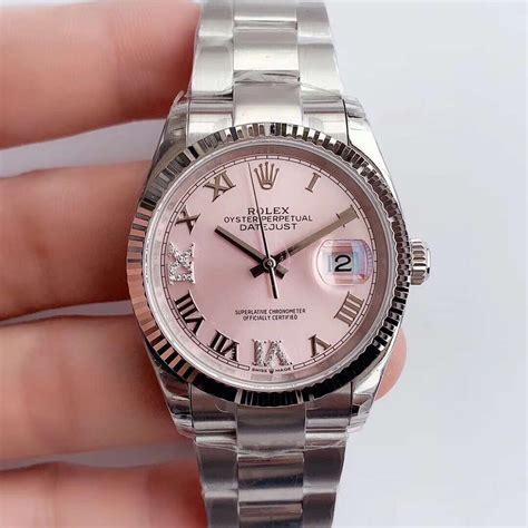 silver rolex pink face